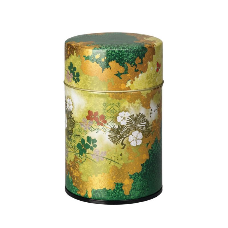 Japanese green metal tea caddy, GINGA, 150 g