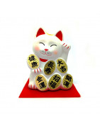 Service à sake japonais zen, porcelaine, décors chats maneki neko